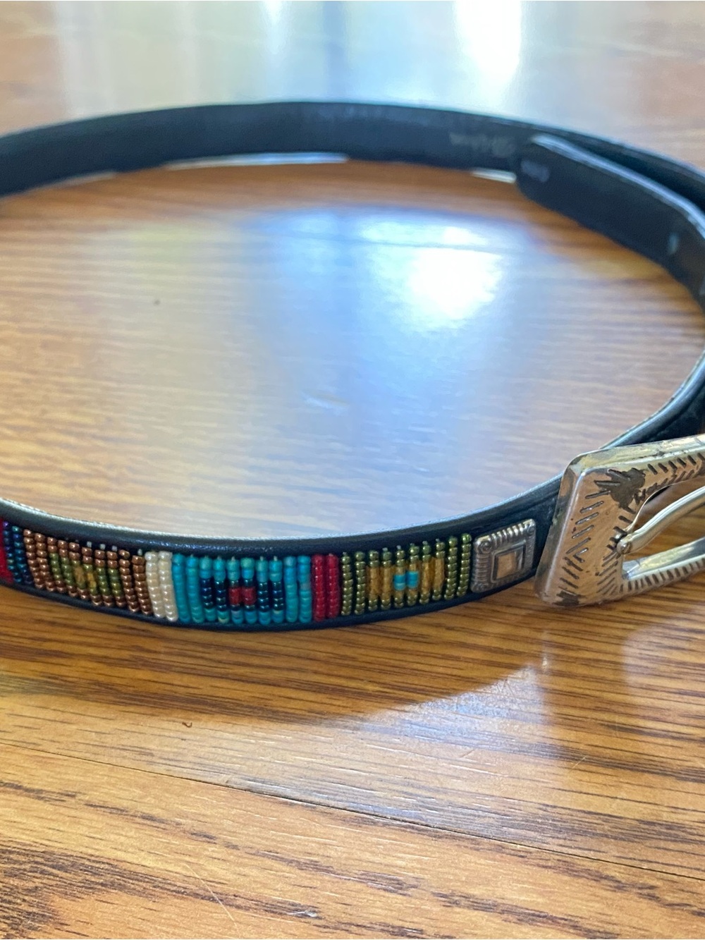 Vintage Brighton Women’s Black Leather Beaded Southwestern Belt Size 32